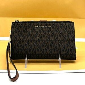 Michael Kors Double Zip Wallet Wristlet Brown Signature